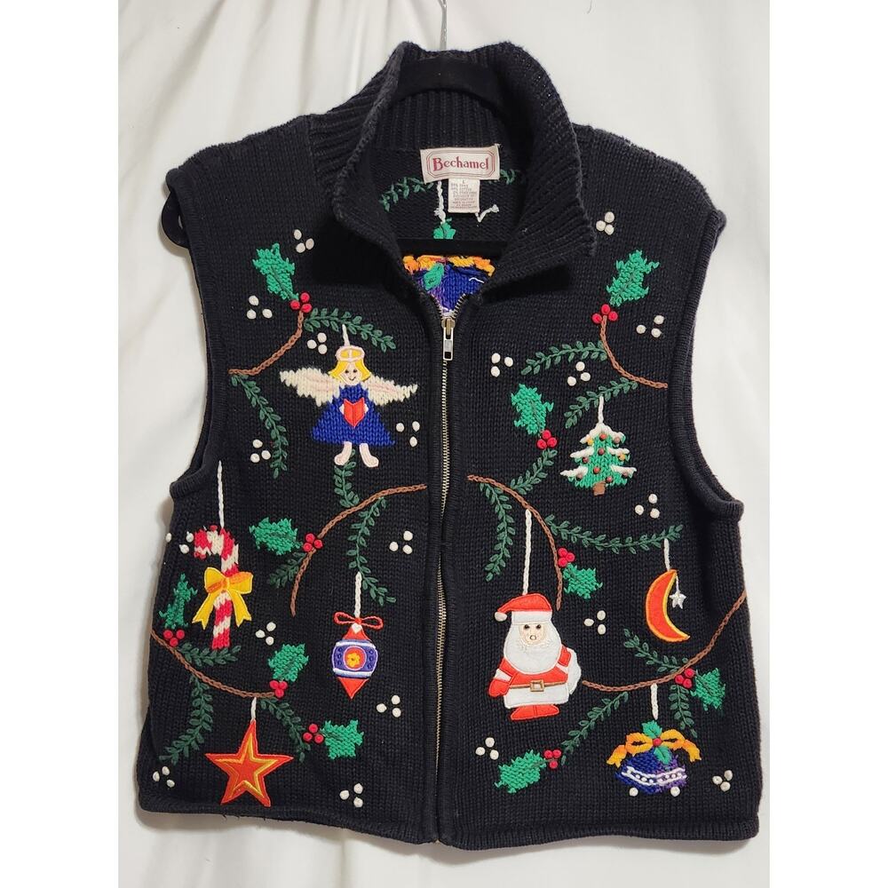 Bechamel Christmas‎ Sweater Vest Large Embellished Granny Core